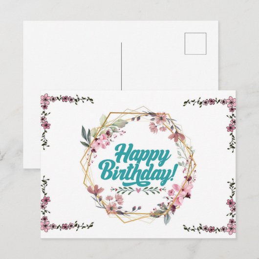 Happy birthday floral themed Postcard Briefkaart (Voorkant / Achterkant)