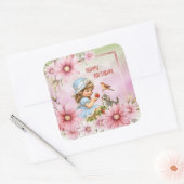 Happy Birthday Floral Vintage Girl Square Sticker (Envelop)