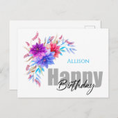 Happy Birthday Floral Waterverf Briefkaart (Voorkant / Achterkant)