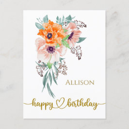 Happy Birthday Floral Waterverf Briefkaart