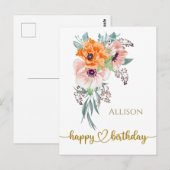 Happy Birthday Floral Waterverf Briefkaart (Voorkant / Achterkant)