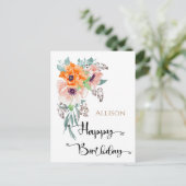 Happy Birthday Floral Waterverf Briefkaart (Staand voorkant)