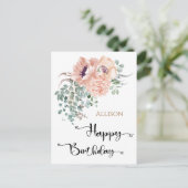Happy Birthday Floral Waterverf Briefkaart (Staand voorkant)
