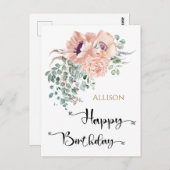 Happy Birthday Floral Waterverf Briefkaart (Voorkant / Achterkant)