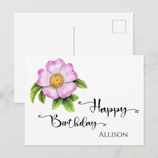 Happy Birthday Floral Waterverf Briefkaart (Voorkant / Achterkant)