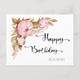 Happy Birthday Floral Waterverf Briefkaart