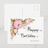 Happy Birthday Floral Waterverf Briefkaart (Voorkant / Achterkant)