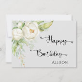 Happy Birthday Floral Waterverf Green Grey Kaart (Voorkant)