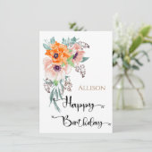 Happy Birthday Floral Waterverf Kaart (Staand voorkant)