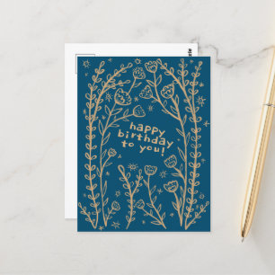 HAPPY BIRTHDAY Floral Whimsical Sketch Doodle Briefkaart