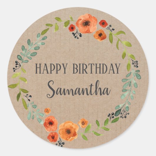 Happy Birthday  Floral Wreath Craft Pink Ronde Sticker (Voorkant)