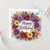 Happy Birthday Floral Wreath Kaart (Voorkant / Achterkant in situ)