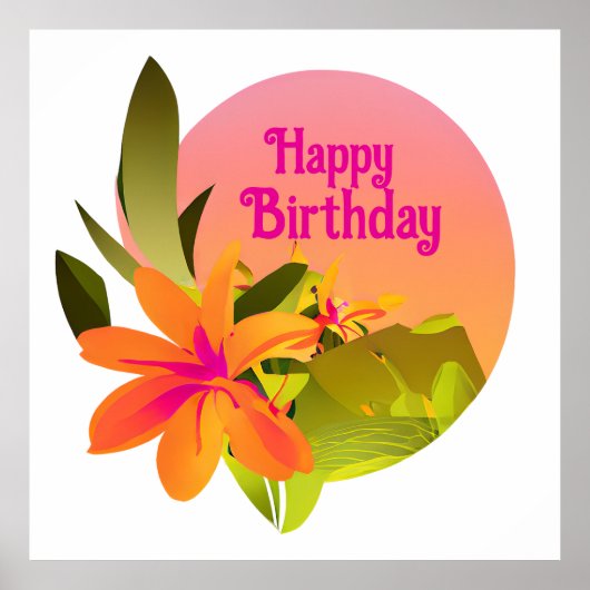 Happy Birthday Floral Wreath Poster (Voorkant)