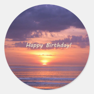 Happy Birthday Florida Beach Sunset Ronde Sticker
