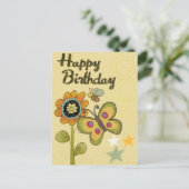 Happy Birthday Flower Butterfly Bee Natuur Briefkaart (Staand voorkant)