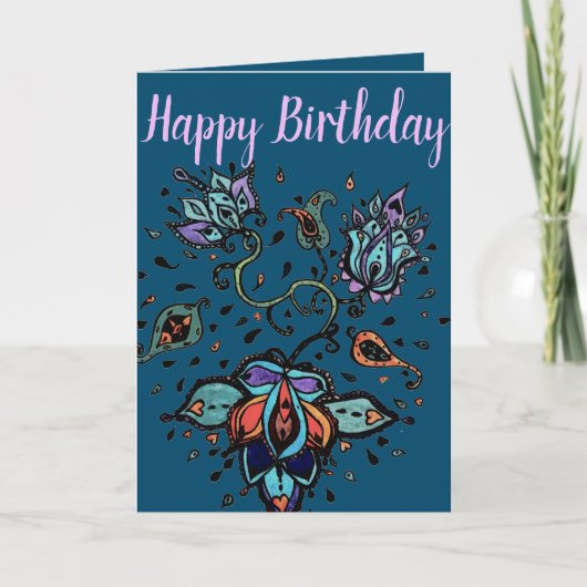Happy Birthday Flower Design Kaart (Voorkant)