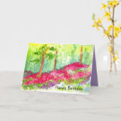 Happy Birthday Flower Meadow Trees Waterverf Kaart (Gele Bloem)