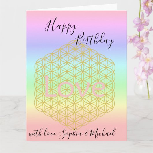 Happy Birthday flower of life Love Mandala Kaart (Orchidee)