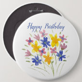 Happy Birthday Flower Pin Ronde Button 6,0 Cm (Voorkant /achterkant)