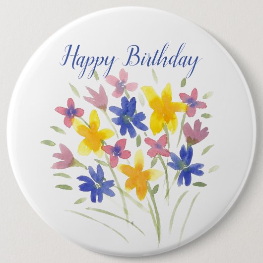 Happy Birthday Flower Pin Ronde Button 6,0 Cm (Voorkant)