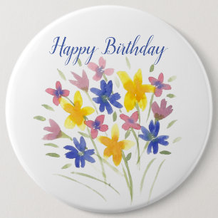 Happy Birthday Flower Pin Ronde Button 6,0 Cm