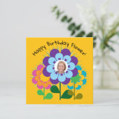Happy Birthday Flower Retro briefkaart (Staand voorkant)