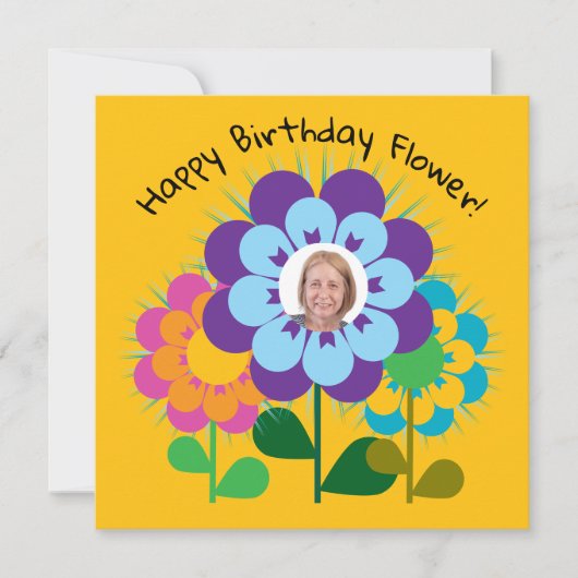 Happy Birthday Flower Retro briefkaart (Voorkant)
