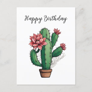 Happy Birthday Flowering Cactus Plant Briefkaart