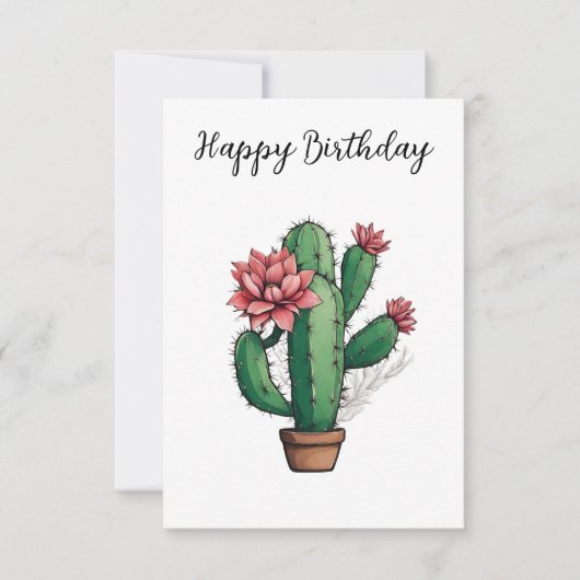 Happy Birthday Flowering Cactus Plant Kaart (Voorkant)