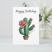 Happy Birthday Flowering Cactus Plant Kaart (Staand voorkant)