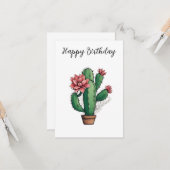 Happy Birthday Flowering Cactus Plant Kaart (Voorkant / Achterkant in situ)