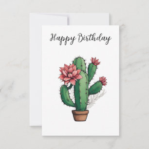 Happy Birthday Flowering Cactus Plant Kaart