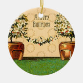 Happy Birthday  Flowering Pots Keramisch Ornament (Voorkant)