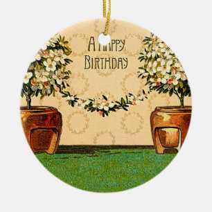 Happy Birthday  Flowering Pots Keramisch Ornament