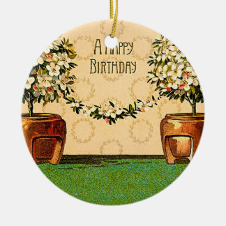 Happy Birthday Flowering Pots Keramisch Ornament