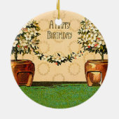 Happy Birthday  Flowering Pots Keramisch Ornament (Achterkant)