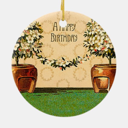 Happy Birthday  Flowering Pots Keramisch Ornament (Achterkant)
