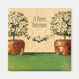 Happy Birthday Flowering Pots Magnet