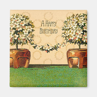 Happy Birthday  Flowering Pots Magnet