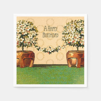 Happy Birthday Flowering Pots Paper Napkin Servetten