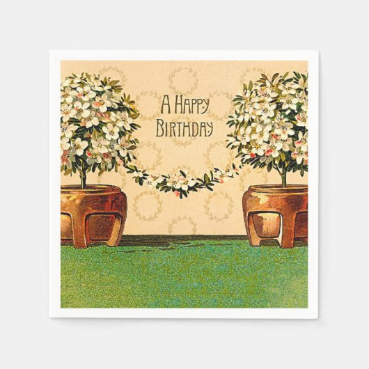Happy Birthday  Flowering Pots Paper Napkin Servetten (Voorkant)