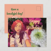 Happy birthday flowers. anime briefkaart (Voorkant / Achterkant)