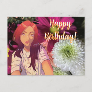 Happy birthday flowers. anime briefkaart