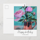 Happy Birthday Flowers Briefkaart (Voorkant / Achterkant)