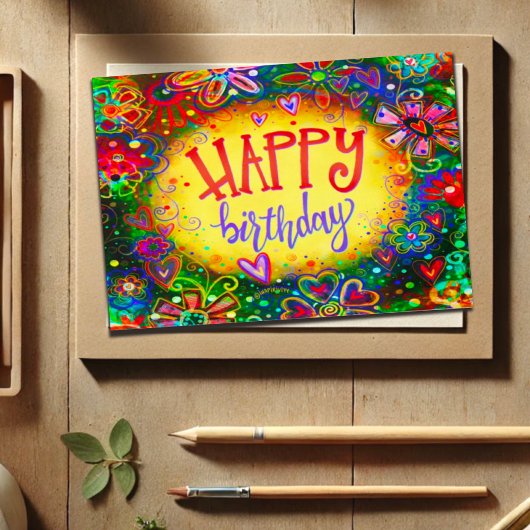 Happy Birthday Flowers Girly Fun  Kaart