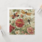 Happy Birthday Flowers, libellen Natuur Kaart (Voorkant / Achterkant in situ)