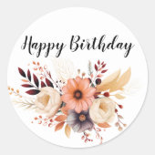 Happy Birthday Flowers Ronde Sticker (Voorkant)