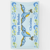 Happy Birthday Flying Fantasy Bluebird Spandoek (Verticaal)