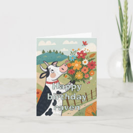 Happy Birthday Folk Art koe Foldet Card Bedankkaart