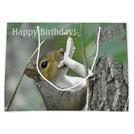 Happy Birthday Foraging Squirrel Groot Cadeauzakje (Voorkant)